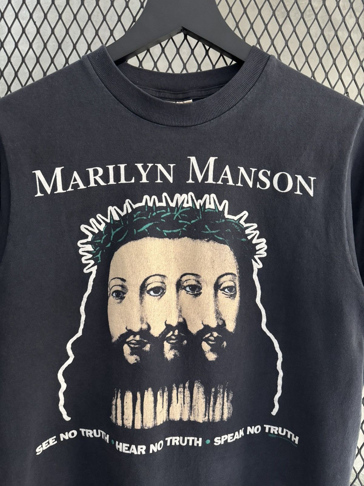Marilyn Manson × Vintage Vintage GRAIL RARE 1996 Marilyn Manson Believe Jesus Tee Size US S / EU 44-46 / 1 - 2 Thumbnail