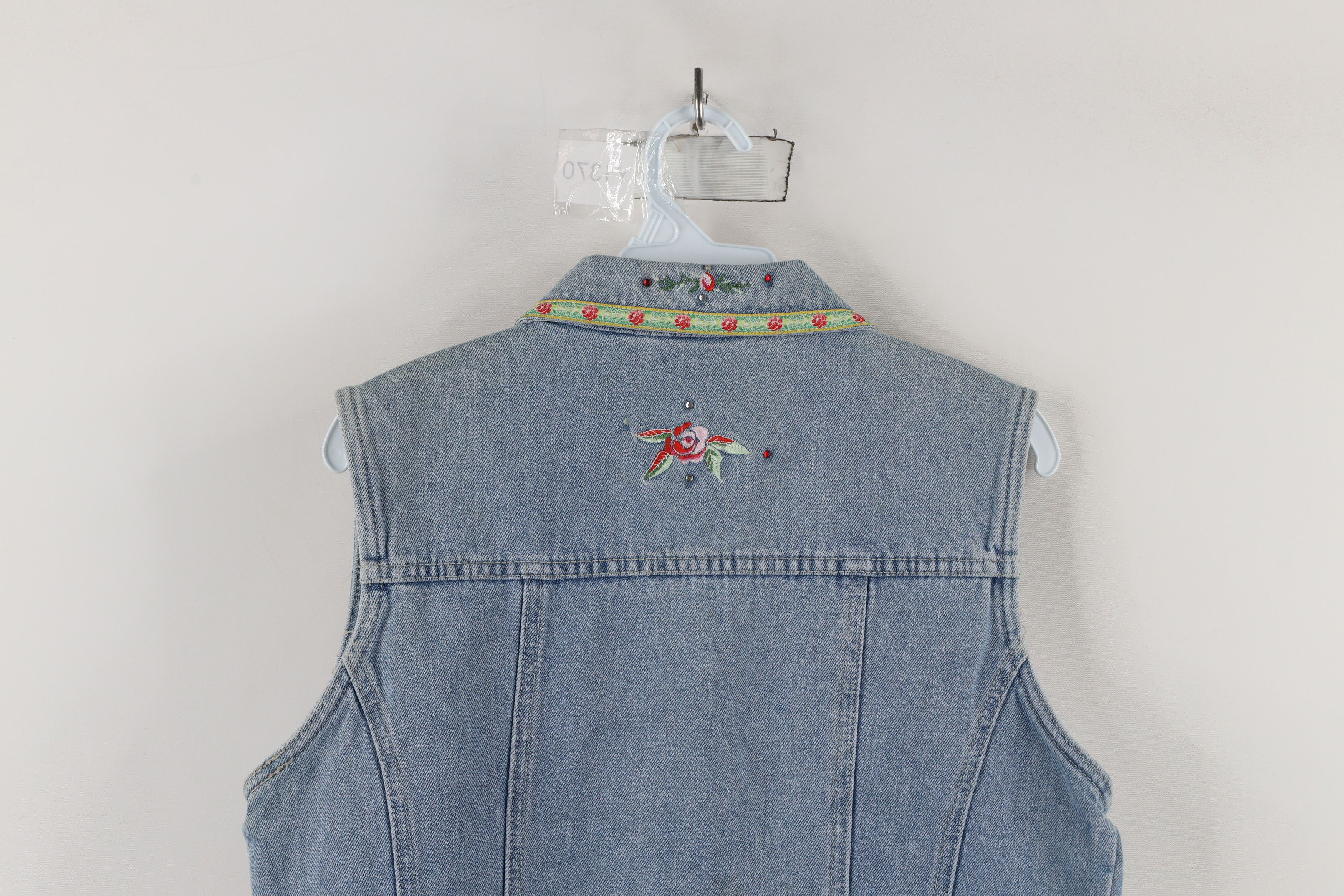 Vintage Vintage 90s Streetwear Flower Sequin Denim Jean Vest Jacket Size M / US 6-8 / IT 42-44 - 14 Thumbnail