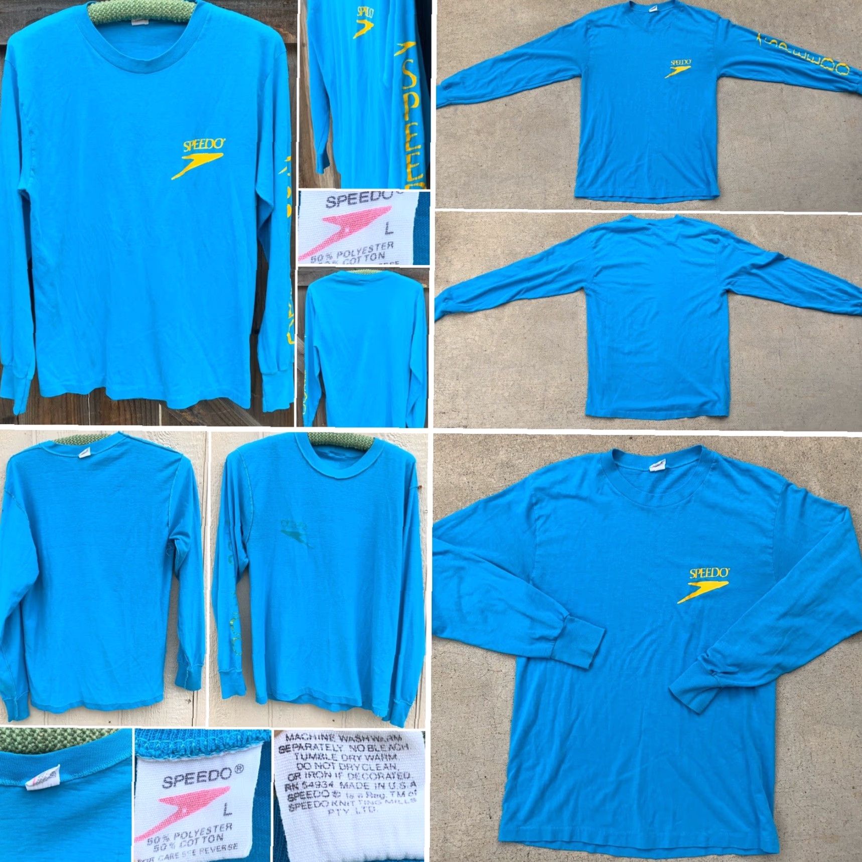 Speedo VINTAGE Speedo T-Shirt Logo Graphics On Chest And Sleeve Spellout L Unisex Shirt 1980s Blue Graphics Mens Womens Size US L / EU 52-54 / 3 - 3 Thumbnail