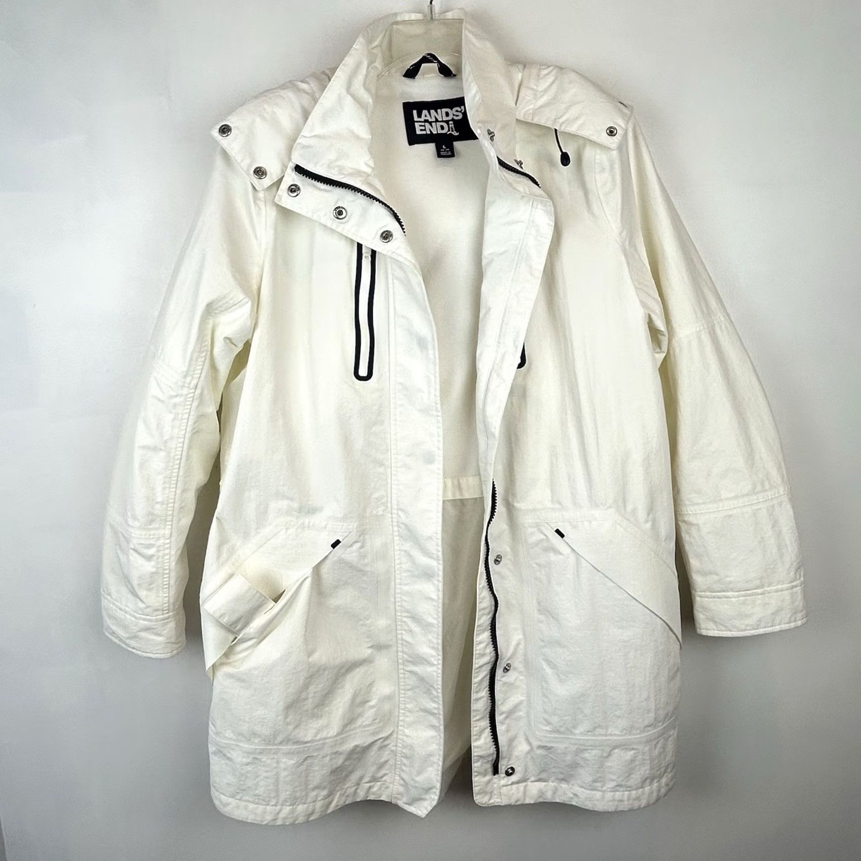 Lands' End Lands' End Trench Coat Womens L Coat Belt Hood Cream Vintage? No (Incorrect) Size L / US 10 / IT 46 - 4 Thumbnail