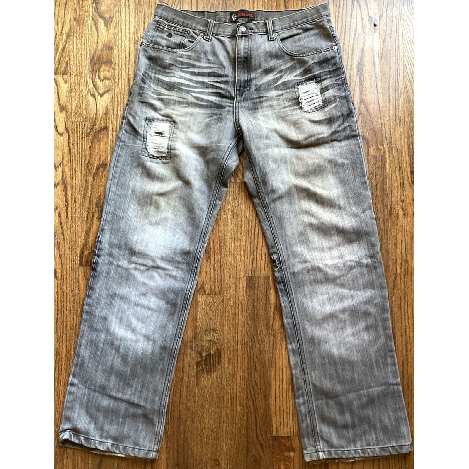 Vintage VINTAGE Red Ape Jeans Mens 36x32 Gray Denim Jeans 90s Gothic Grunge Cross Embroidered Baggy Straight Relaxed Regular Mens Size US 36 / EU 52 - 2 Thumbnail