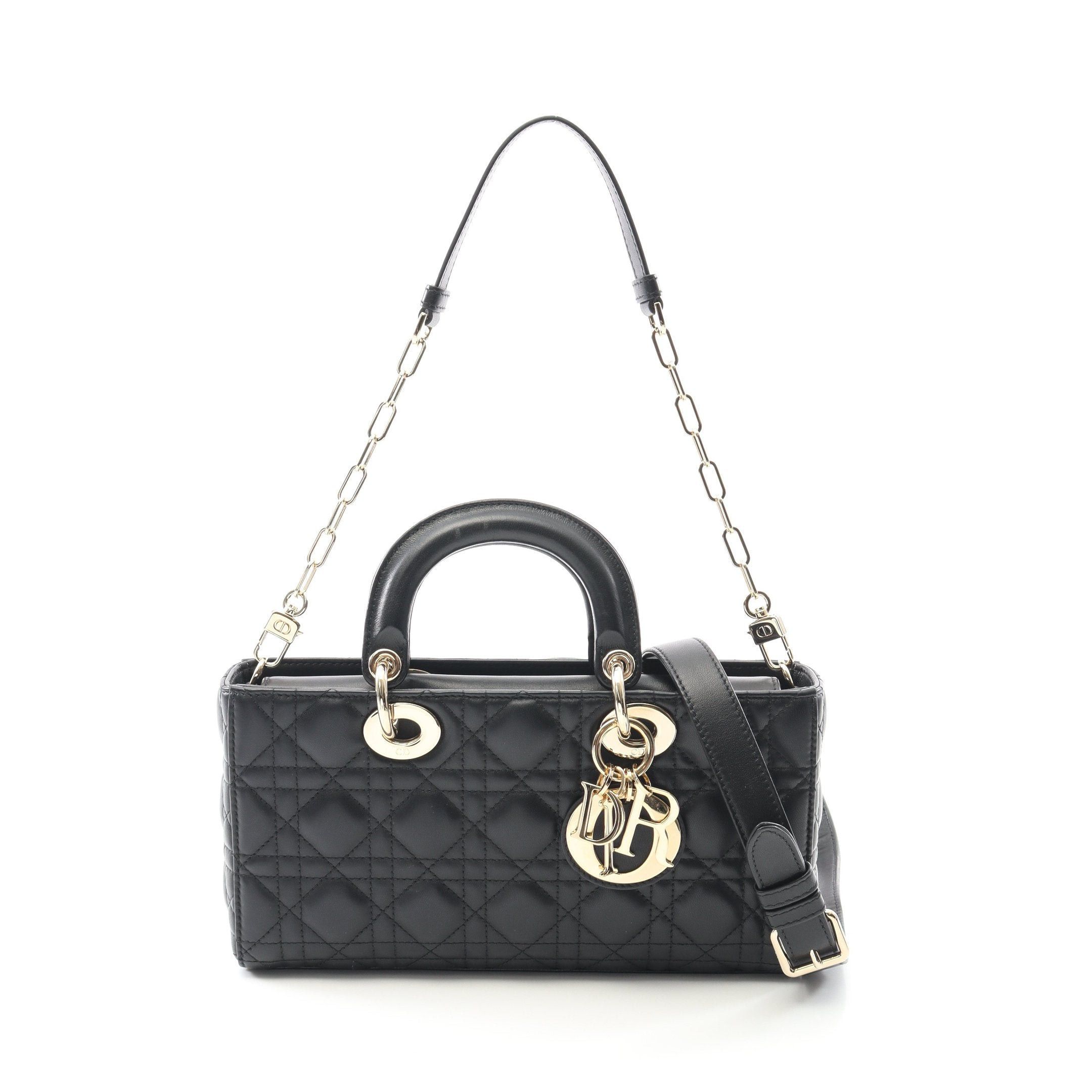 Dior Dior Lady Medium Canage Handbag Leather Black Size ONE SIZE - 1 Thumbnail