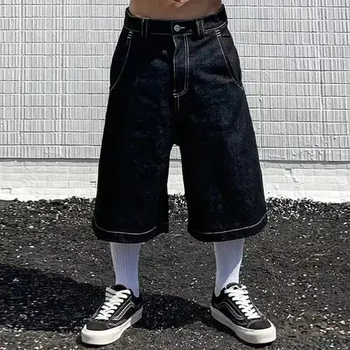Japanese Brand Blue Color Hip Hop Pockets Embroidery Print SHort Jean Size US 32 / EU 48 - 3 Thumbnail