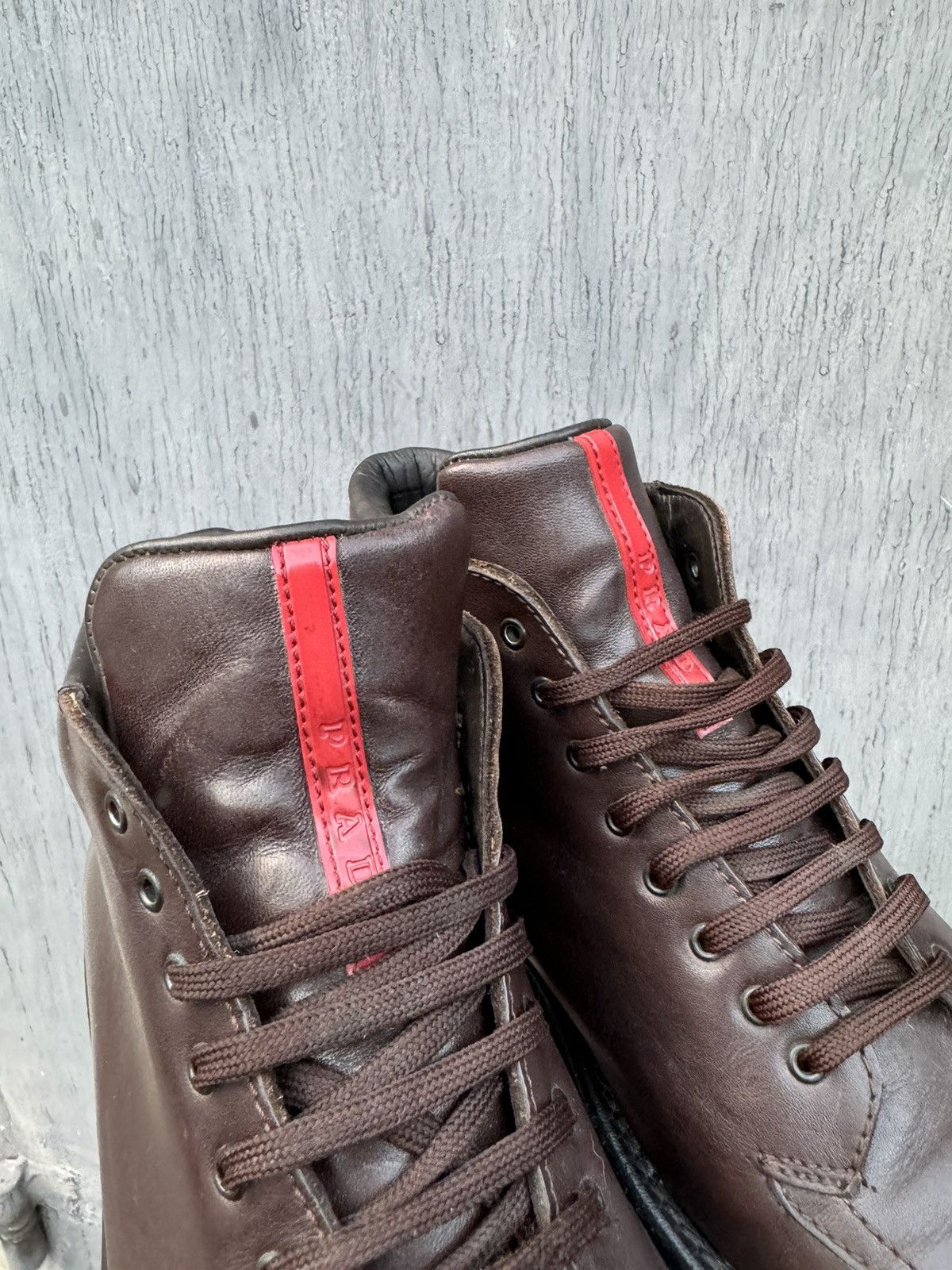 Prada × Vintage Prada Vintage Leather Brown Red Tab Boots size 39 Size US 8.5 / IT 38.5 - 7 Thumbnail