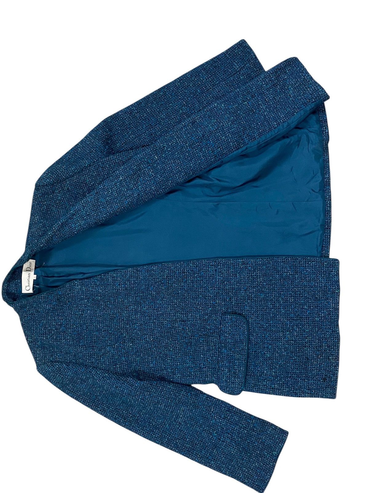 Christian Dior Vintage Tweed Jacket Blue | Minimal Collar