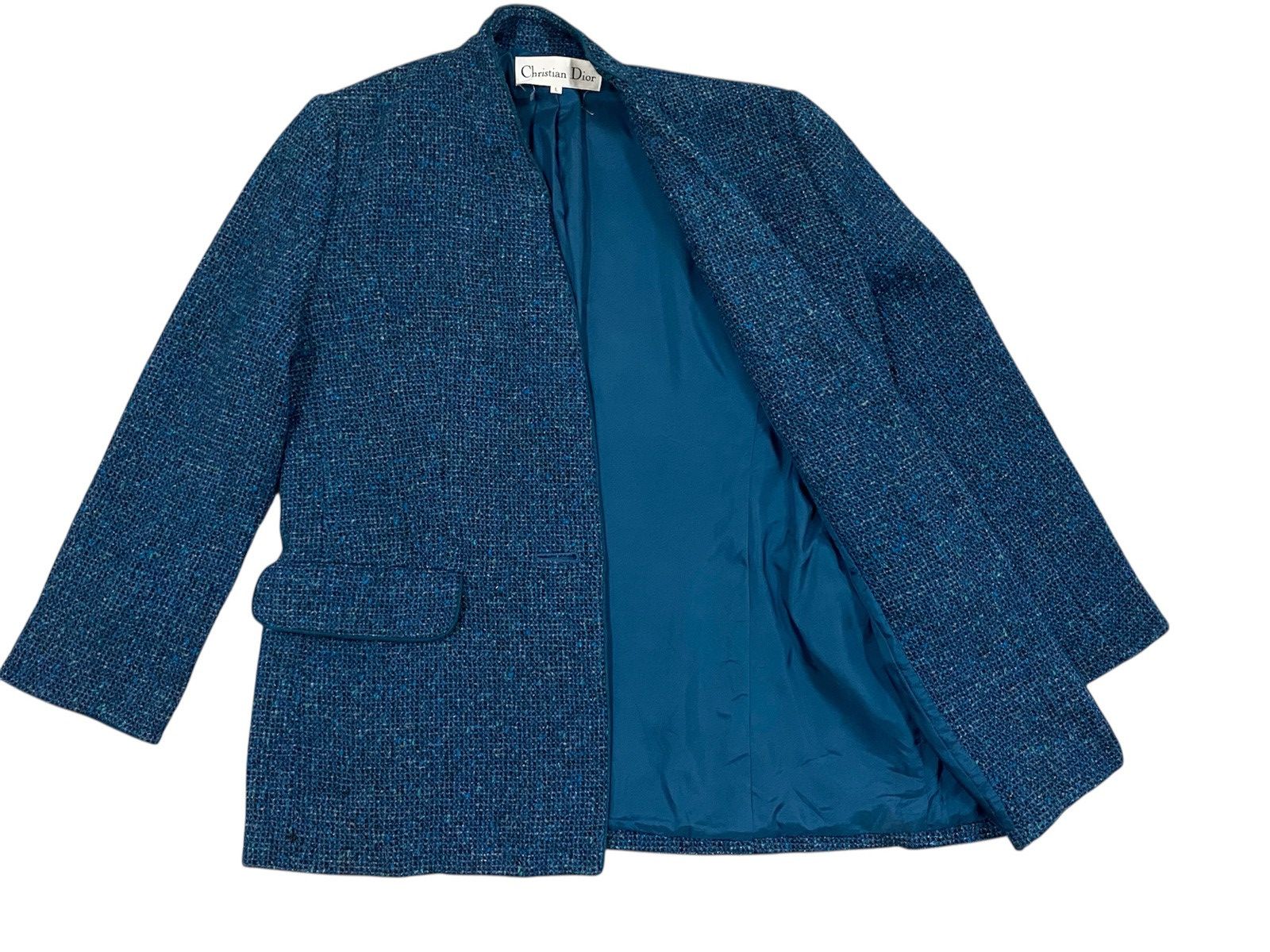 Christian Dior Monsieur Christian Dior Vintage Tweed Jacket Blue | Minimal Collar Size L / US 10 / IT 46 - 3 Thumbnail