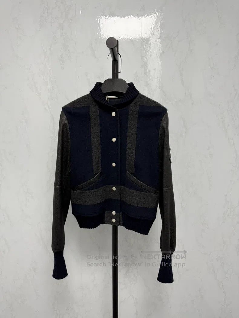 Hermes Hermes Blue-black leather and cashmere flight jacket Size XXS / US 00 / IT 34 - 1 Thumbnail