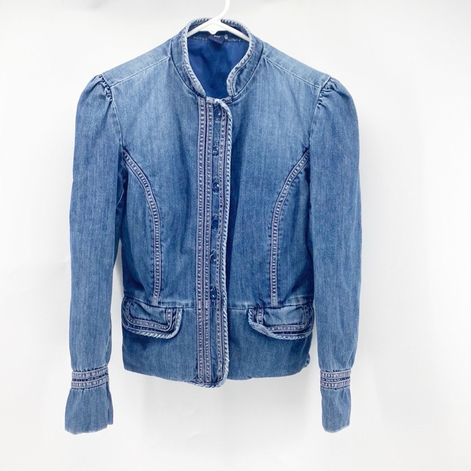 Gap Gap denim Jacket puff sleeve fitted 90s Y2K pink stitching S Size S / US 4 / IT 40 - 1 Thumbnail