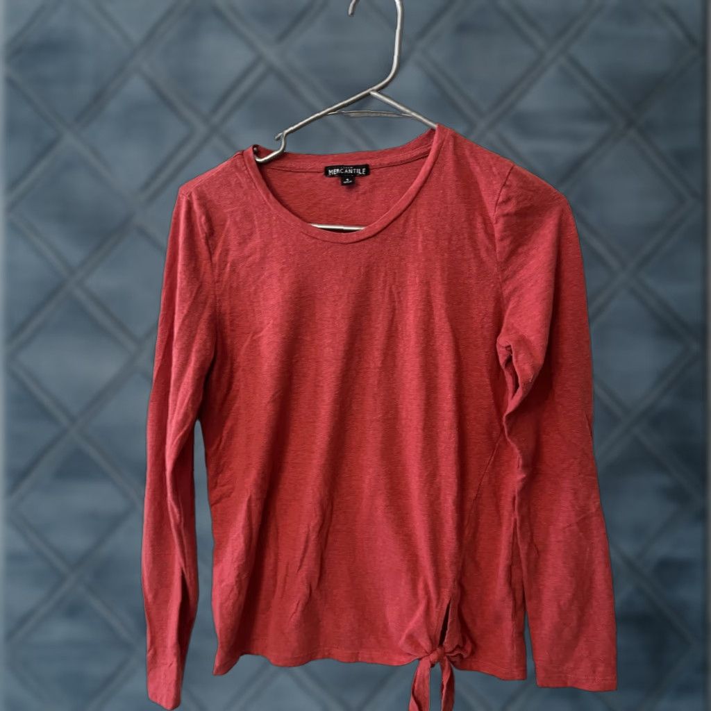 J.Crew J. Crew Mercantile Shirt Women's S Red Crew Neck Pocket Long Sleeve Tee Top Size S / US 4 / IT 40 - 1 Thumbnail