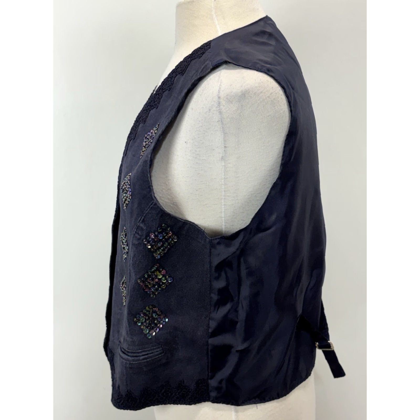 Vintage VINTAGE Willow New York Leather Vest Medium Blue Sequins Bohemian Womens Size M / US 6-8 / IT 42-44 - 2 Thumbnail