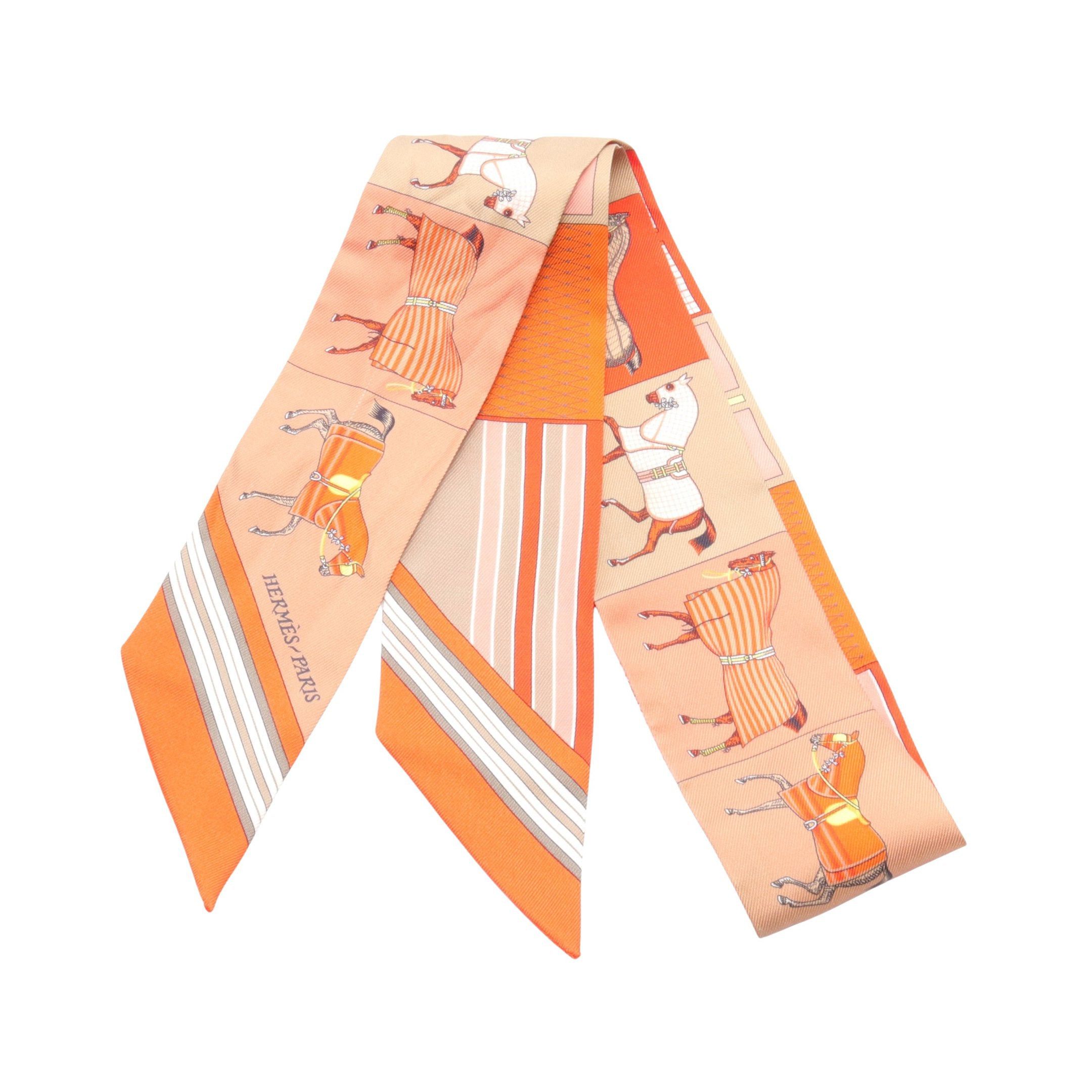 Hermes Hermes Twilly Couvertures Nouvelles Ribbon Scarf Silk Orange Multicolor Size ONE SIZE - 1 Thumbnail