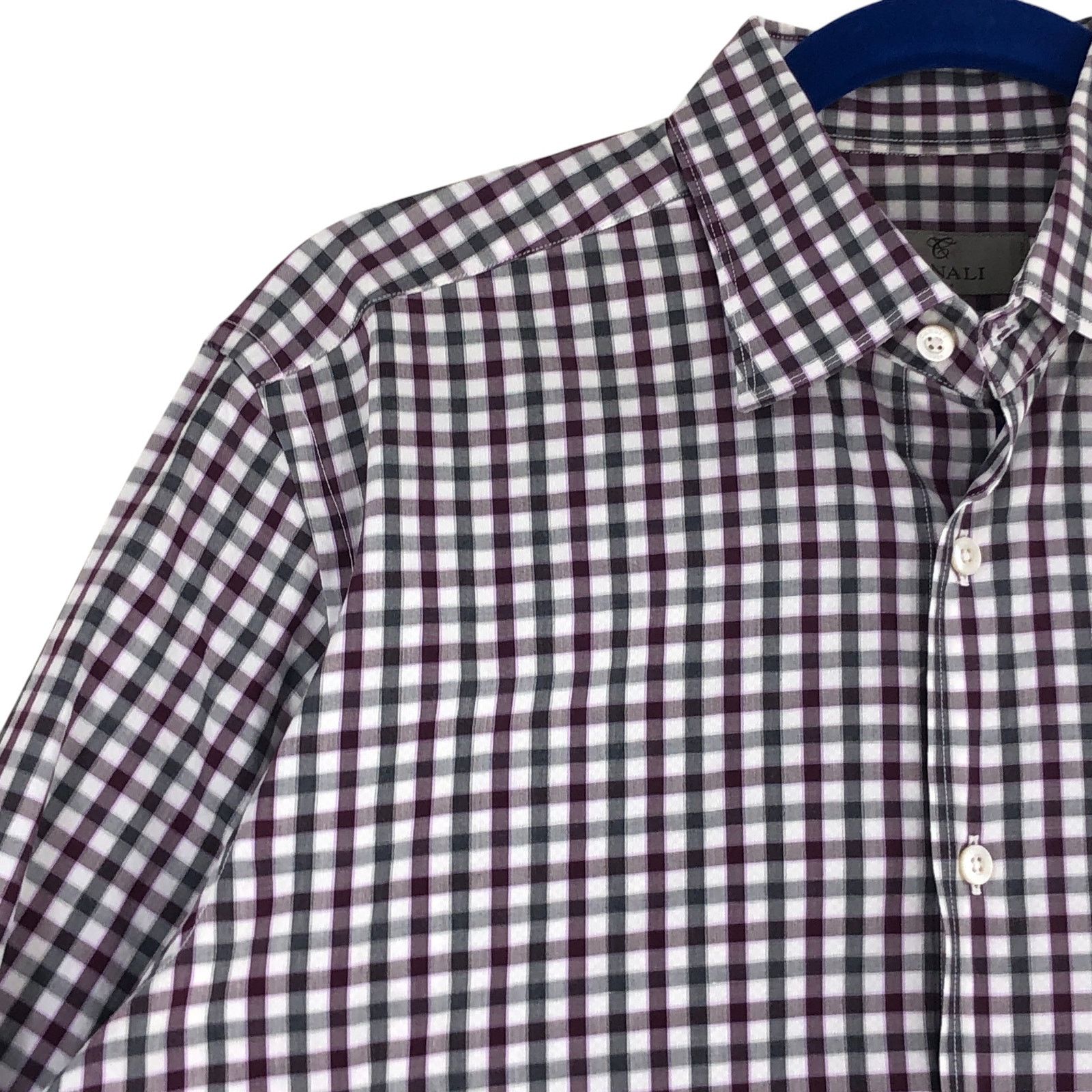 Canali Canali Size L Shirt Casual Button Down Check Purple Gray Size US L / EU 52-54 / 3 - 6 Thumbnail