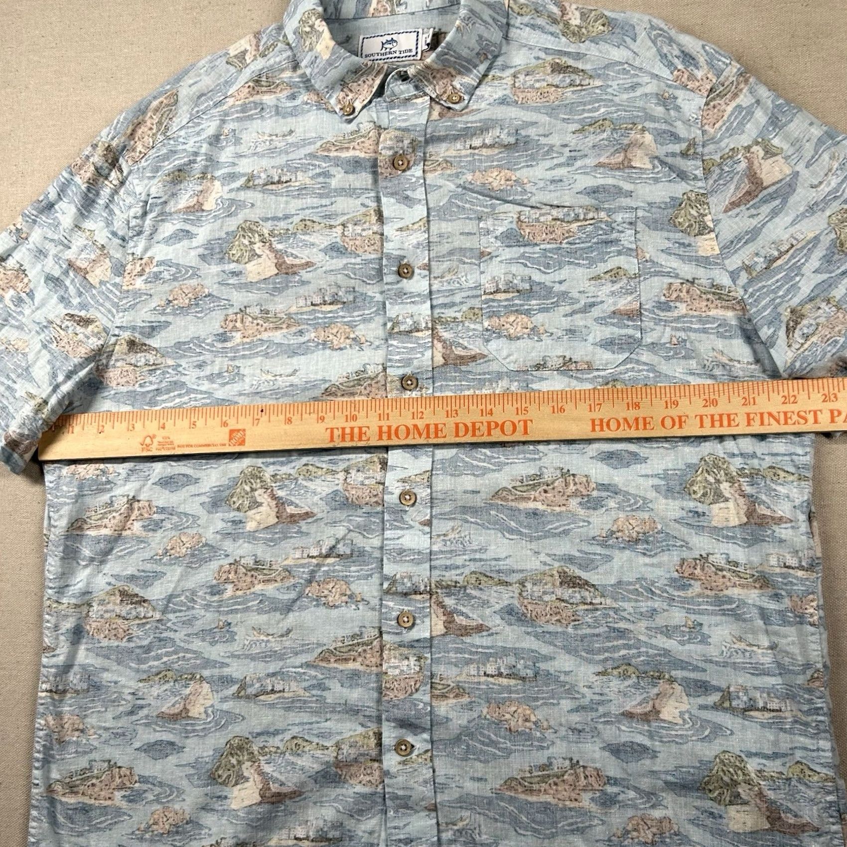 Southern Tide Southern Tide Shirt Mens M Linen Blend Hawaiian Button Down Reverse Print Aloha Casual blue Hawaiian Mens M Shirt Size US M / EU 48-50 / 2 - 7 Thumbnail