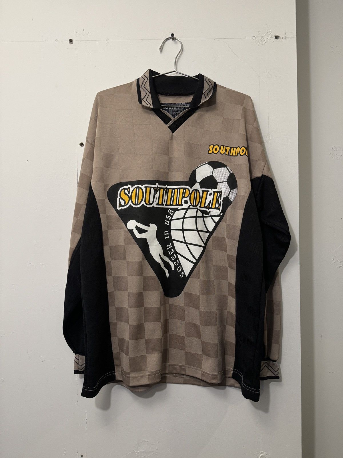 image of Y2K Southpole Crazy Longsleeve Soccer Jersey in Beige, Men's (Size Large)