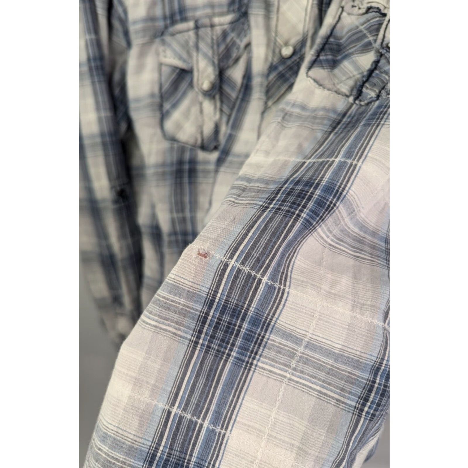 Vintage BKE Shirt XL Gray Athletic Fit Plaid Long Sleeve Button-Up Western Distress Pearl Snap Size US XL / EU 56 / 4 - 3 Thumbnail