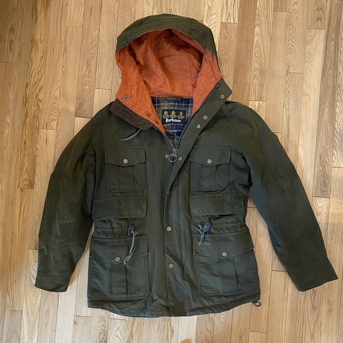 Barbour BARBOUR WESSEX ORVIS PARKA JACKET WAXED COTTON WOOL GREEN M ...
