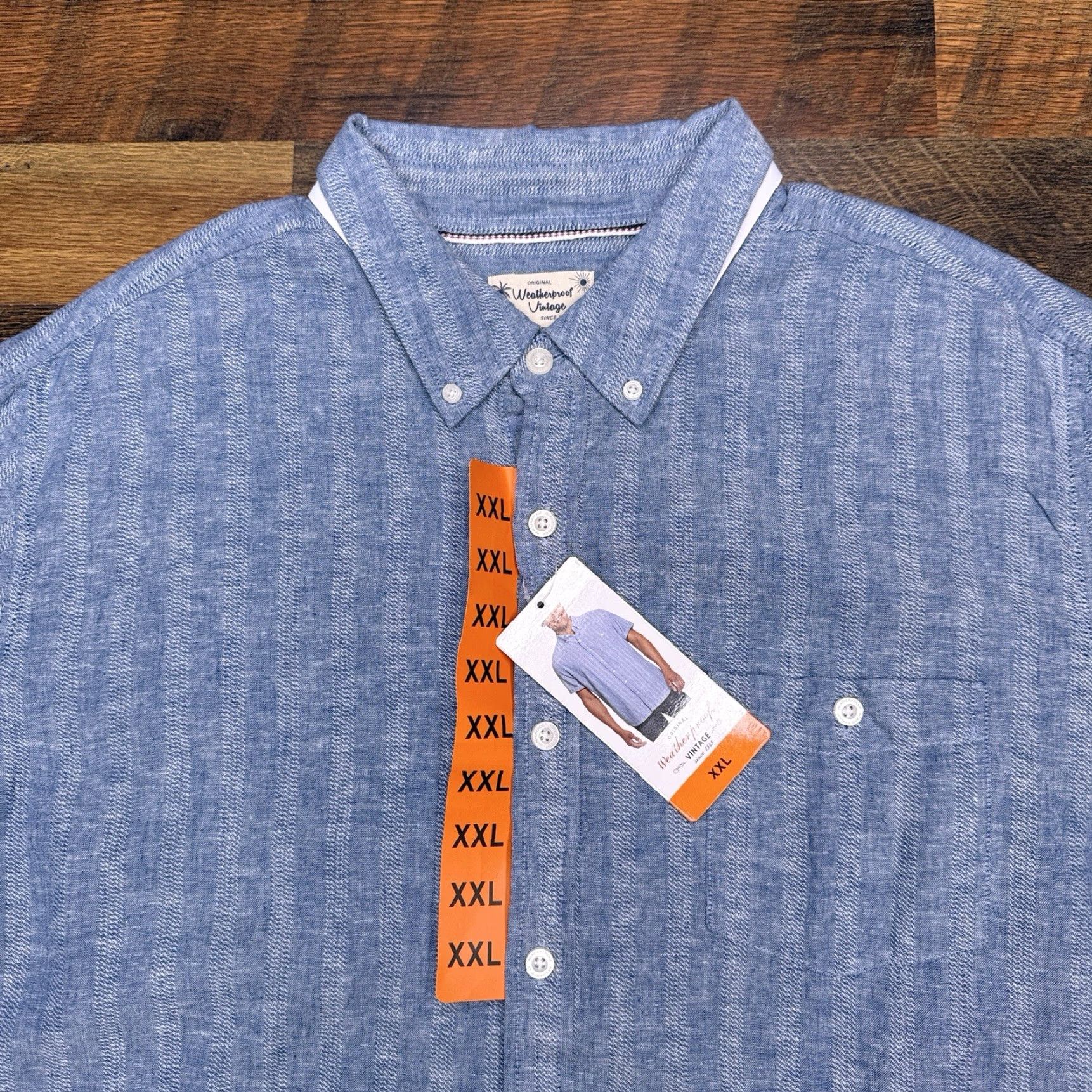 Weatherproof Weatherproof Shirt Mens XXL Blue Striped Linen Button-Up Short Sleeve Casual Size US XXL / EU 58 / 5 - 3 Thumbnail