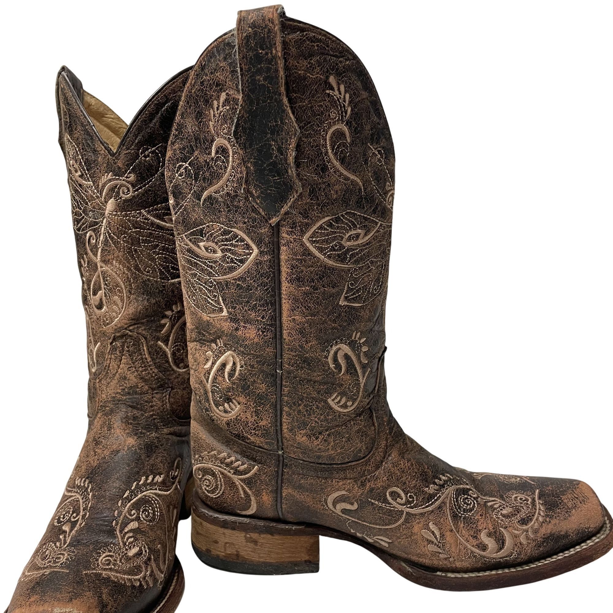 Other Circle G Distressed Style Stitched DRAGONFLY Western Boots Size US 8 / IT 38 - 16 Thumbnail