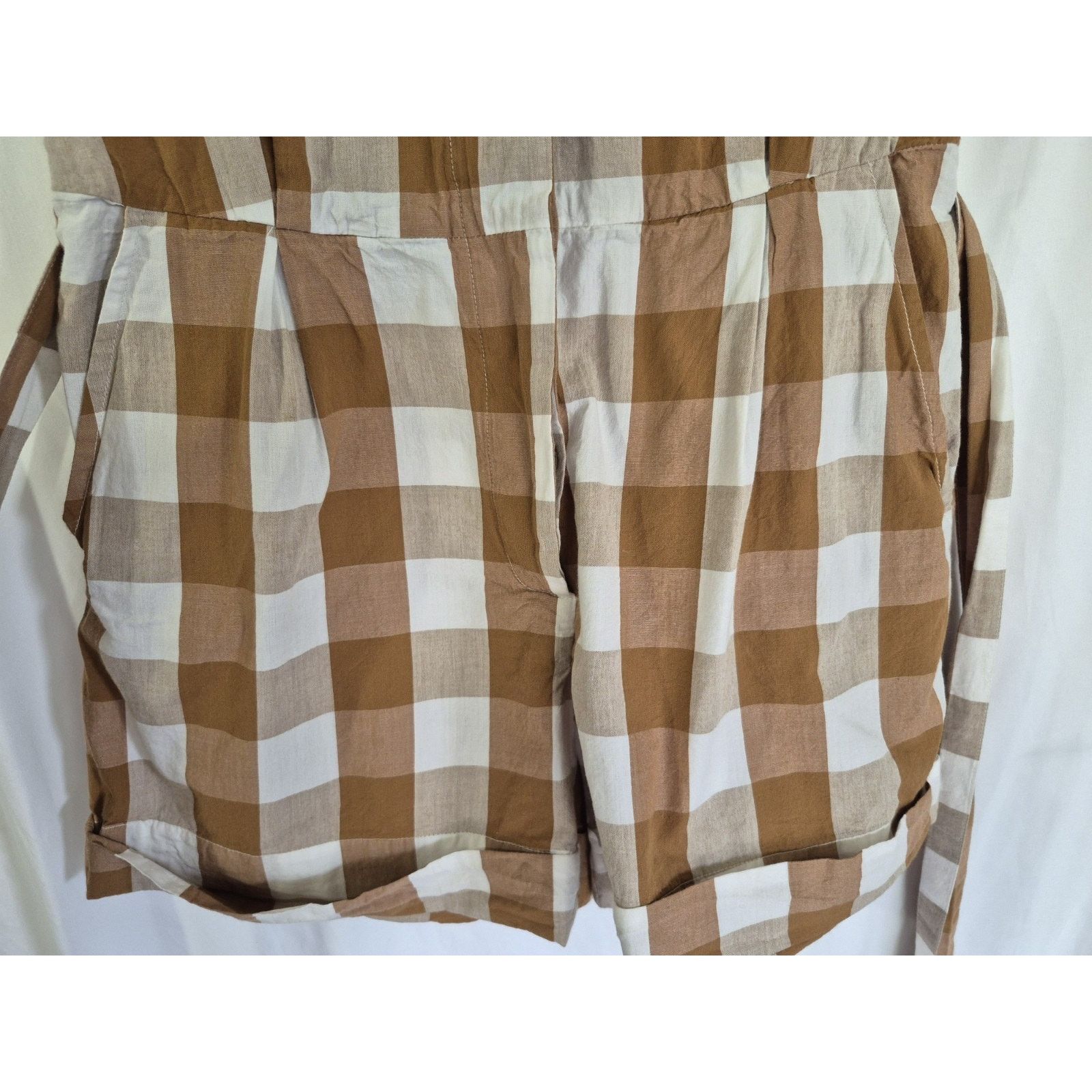 Anthropologie Anthropologie Whit Two Womens Brown Cream Gingham Romper XS Size 28" / US 6 / IT 42 - 10 Thumbnail