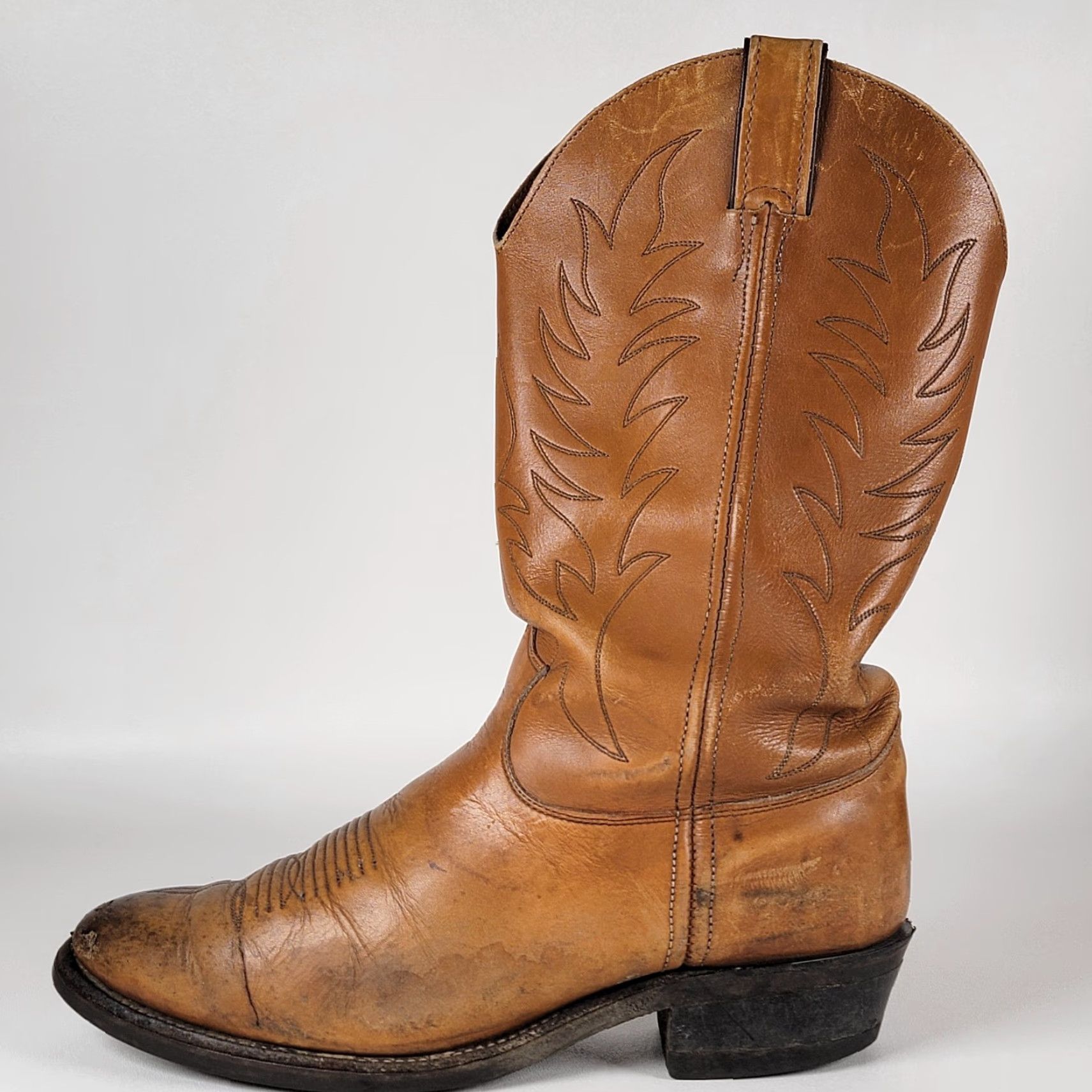 Justin Boots VINTAGE Justin Boots Men's 10.5 E Brown Leather Cowboy Western Pull-on Boots USA Size US 11 / EU 44 - 7 Thumbnail
