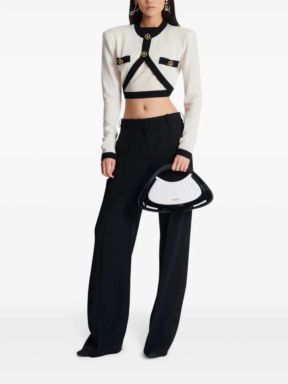 Balmain o1s1wg111225 Filo Leone Catena' Sweater in White/Black Size XL / US 12-14 / IT 48-50 - 7 Thumbnail