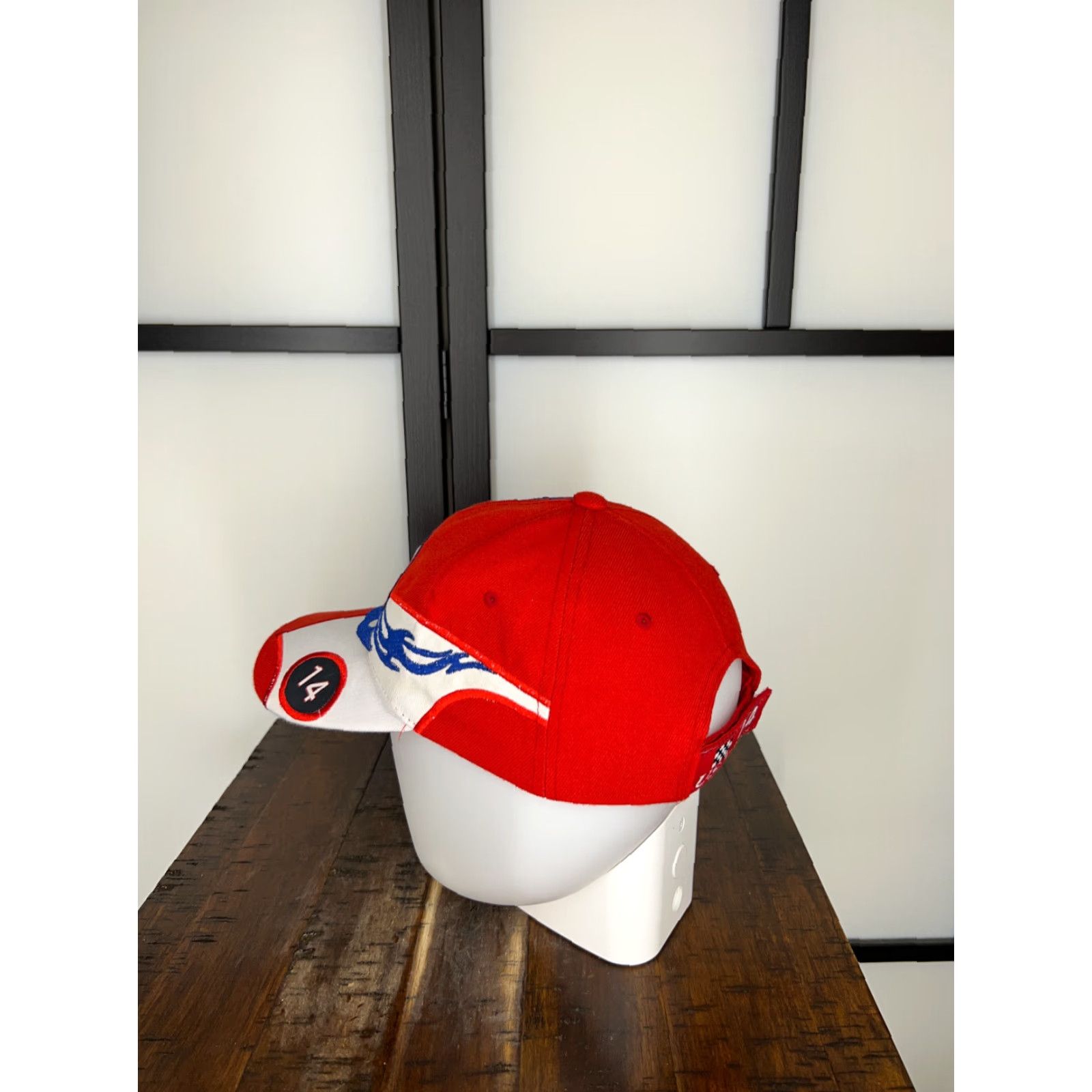 Vintage RACING Hat Cap One Size Red Adjustable USA 100% Acrylic Y & W Headwear Baseball Cap Mens Man Adjustable Strap Back Cars Theme 90s Event Racing Size ONE SIZE - 3 Thumbnail