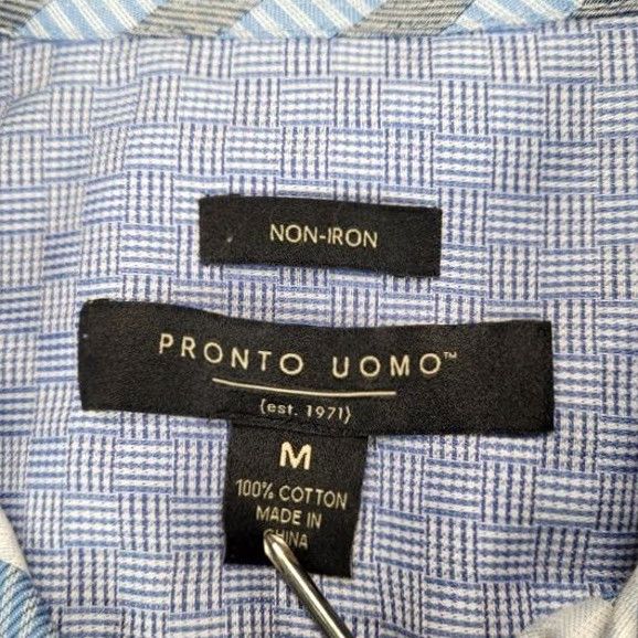 Pronto Uomo PRONTO UOMO Mens Blue Gray Stripe Button Down Shirt M Regular Long Sleeve Shirt Men Dress Shirt Button Up Size US M / EU 48-50 / 2 - 2 Thumbnail