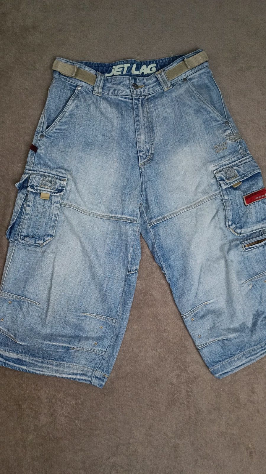 If Six Was Nine × Japanese Brand × Le Grande Bleu (L.G.B.) Jet Lag Washed Denim Cargo Short Y2K distressed Size US 30 / EU 46 - 2 Thumbnail