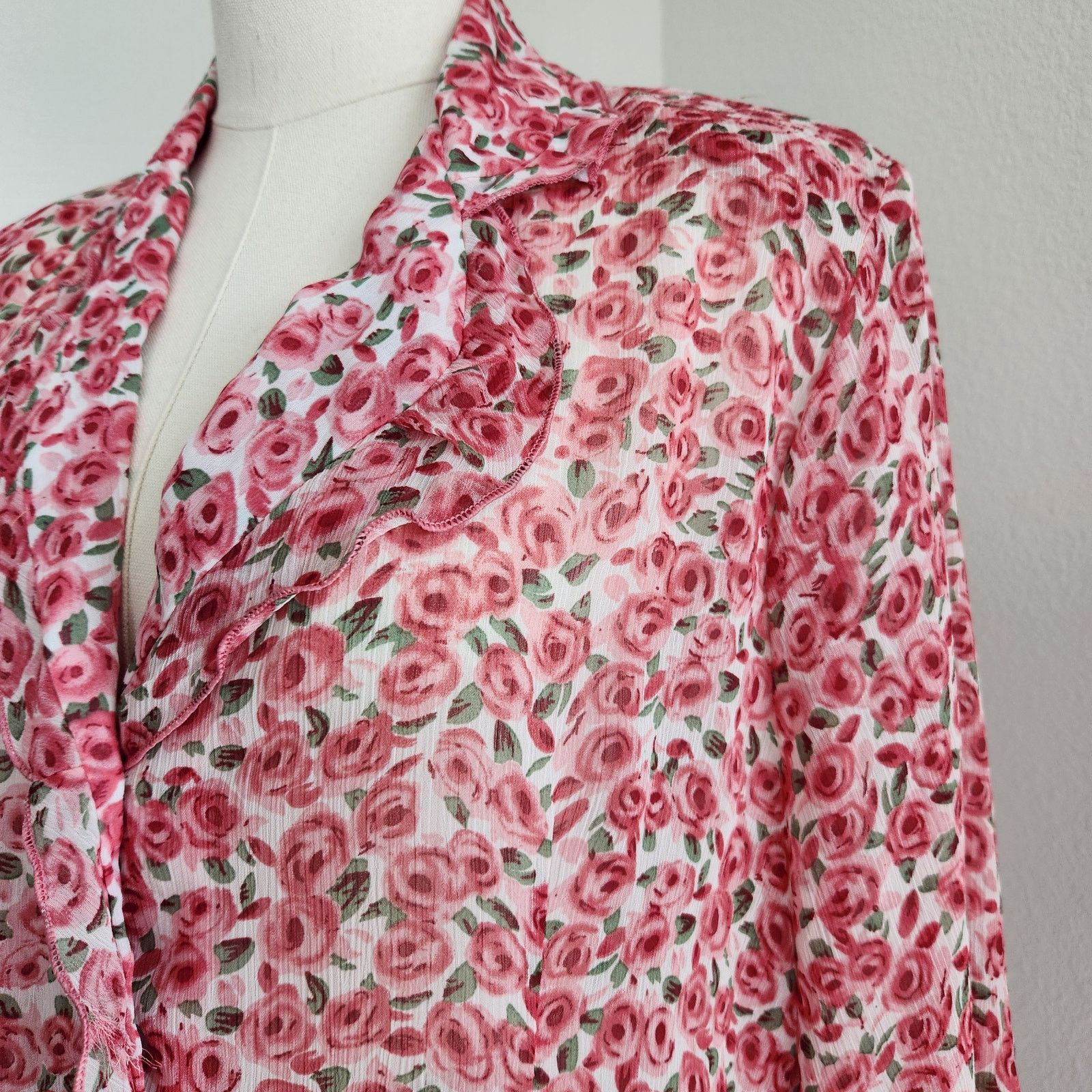 Vintage Vintage 80s Rose Print Sheer Button Down Blouse EU 42 L Size L / US 10 / IT 46 - 4 Thumbnail