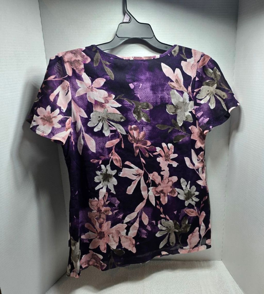 LIEBESKIND BERLIN Women's LEEBE Purple Floral Ruffle Short Sleeve Tee Size L Size L / US 10 / IT 46 - 7 Thumbnail