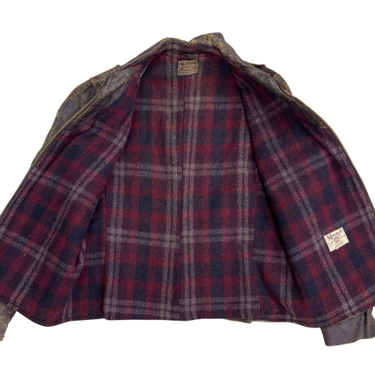 Vintage 🔥 30s LEVY BROS MONARCH HORSEHIDE PLAID LINER LEATHER JACKET Size US L / EU 52-54 / 3 - 6 Thumbnail