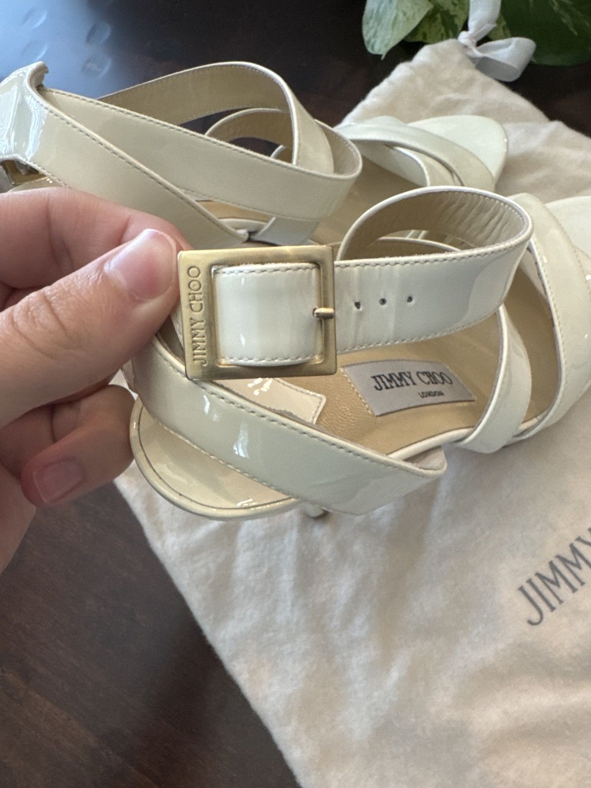 Jimmy Choo Jimmy Choo Lottie White Patent Crossover Heels Size US 7.5 / IT 37.5 - 3 Thumbnail