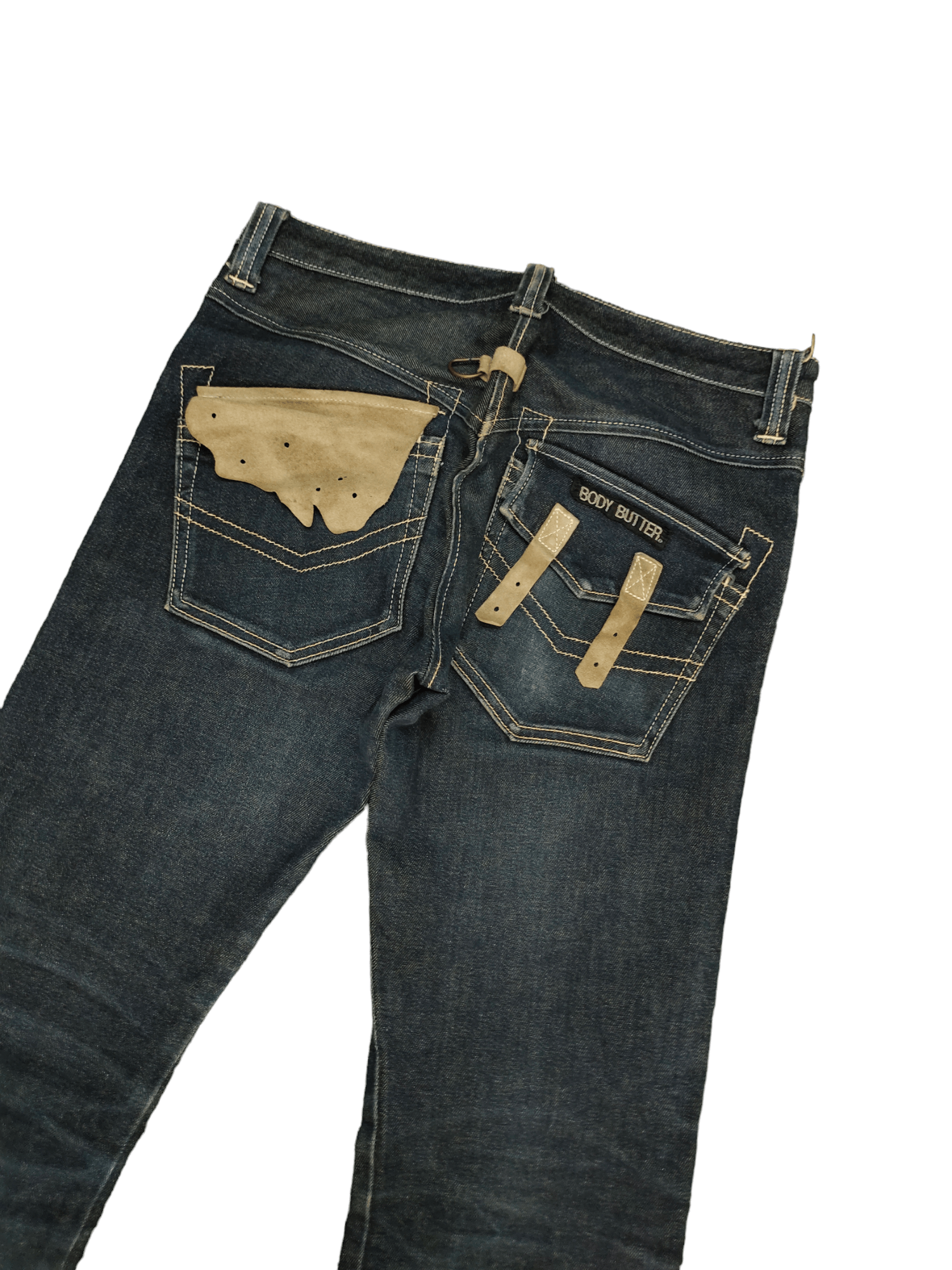 If Six Was Nine Flare Jeans Body Butter Japan Leather Trim Denim Bootcut Y2k Size US 31 - 14 Thumbnail