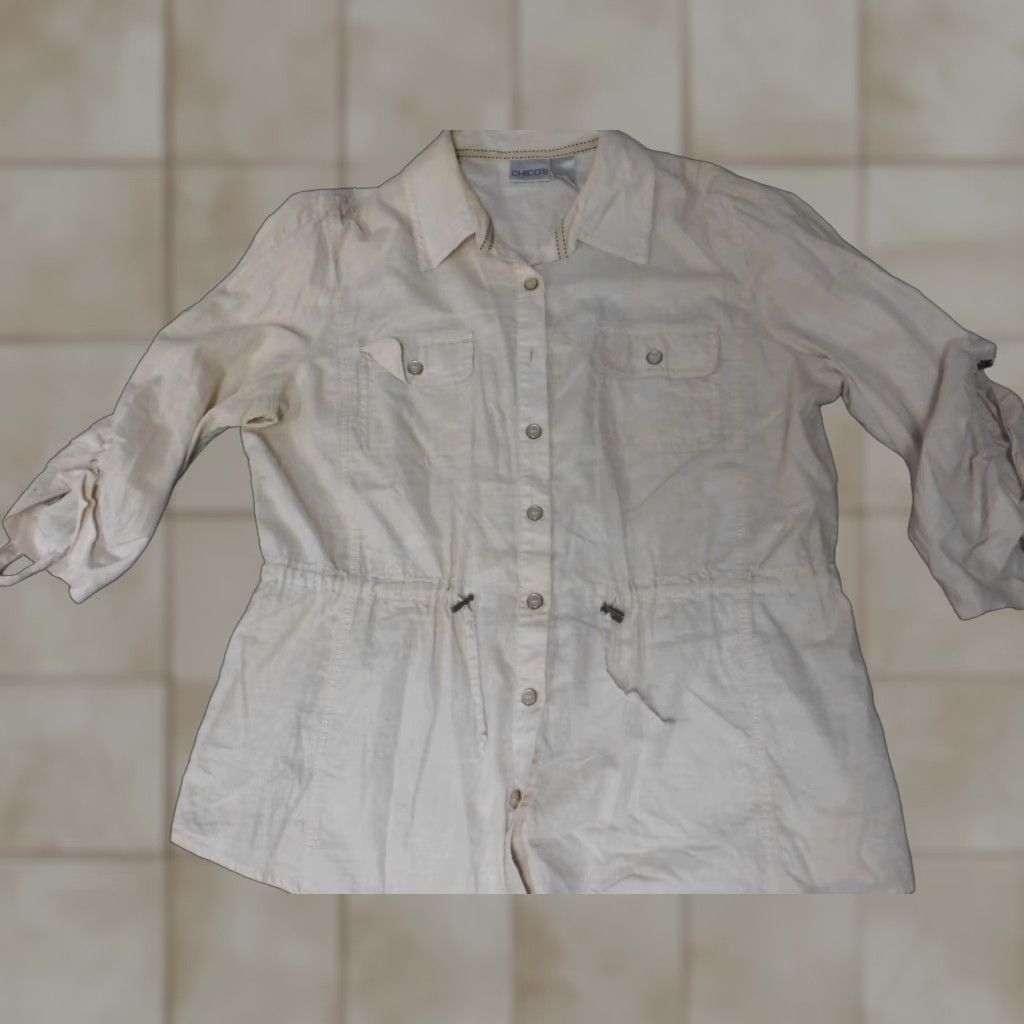 Vintage Chicos Shirt Beige Womens Casual Button-Up Top Jacket 2 Regular Size Classic Button-Up Down Cotton Breathable Long Sleeve Collared 2 Size XS / US 0-2 / IT 36-38 - 1 Thumbnail