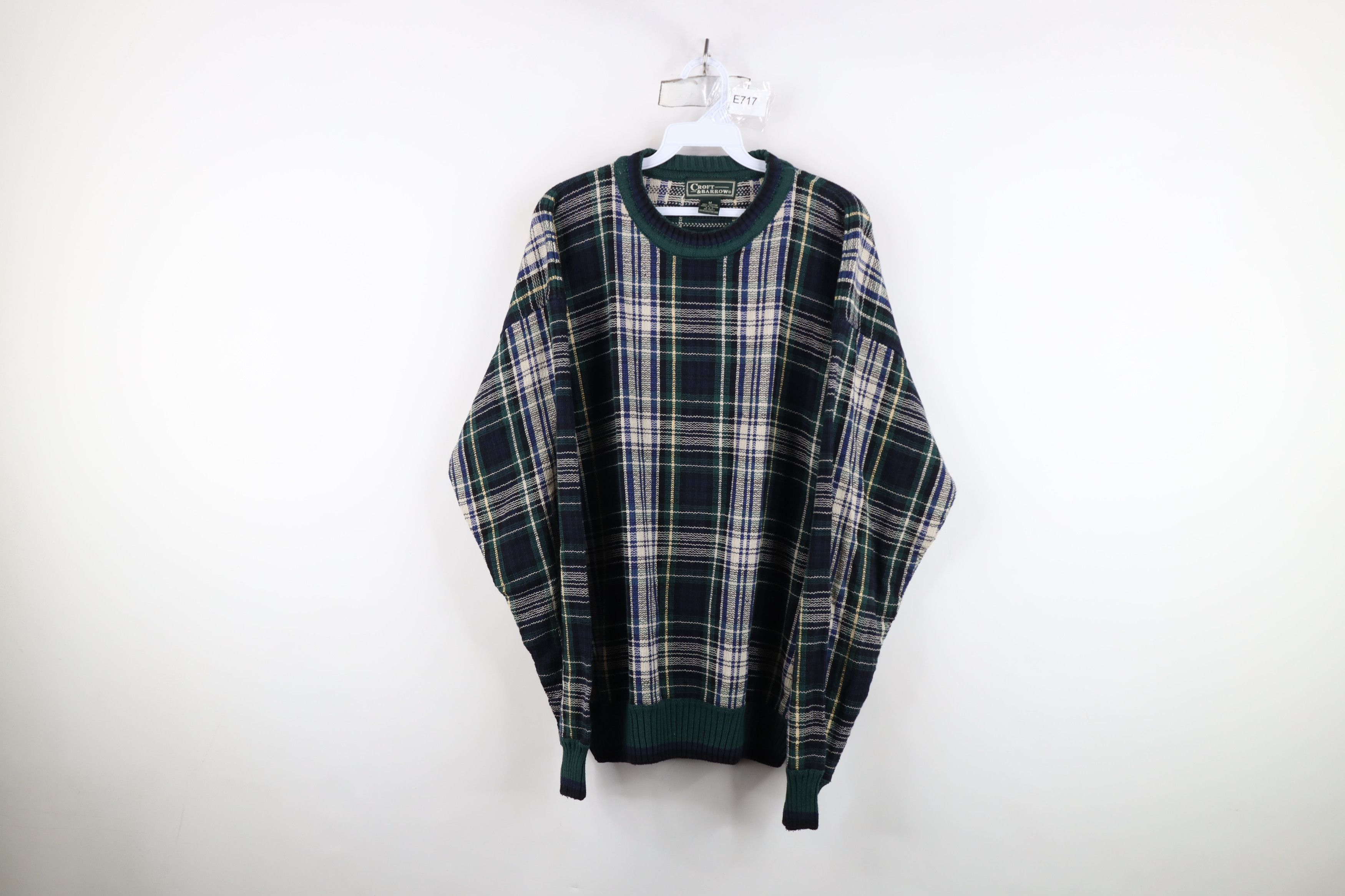 Vintage Vintage 90s Streetwear Cotton Knit Crewneck Sweater Plaid Size US M / EU 48-50 / 2 - 1 Thumbnail
