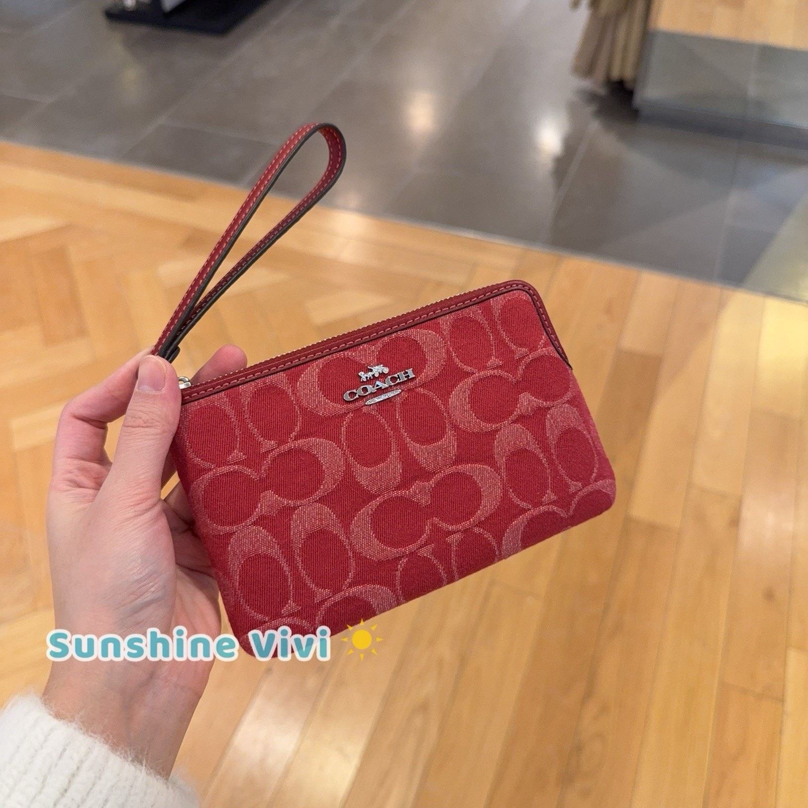 Coach NWT Coach Corner Zip Wristlet CDF27 denim/Silver/True Red Size ONE SIZE - 1 Thumbnail