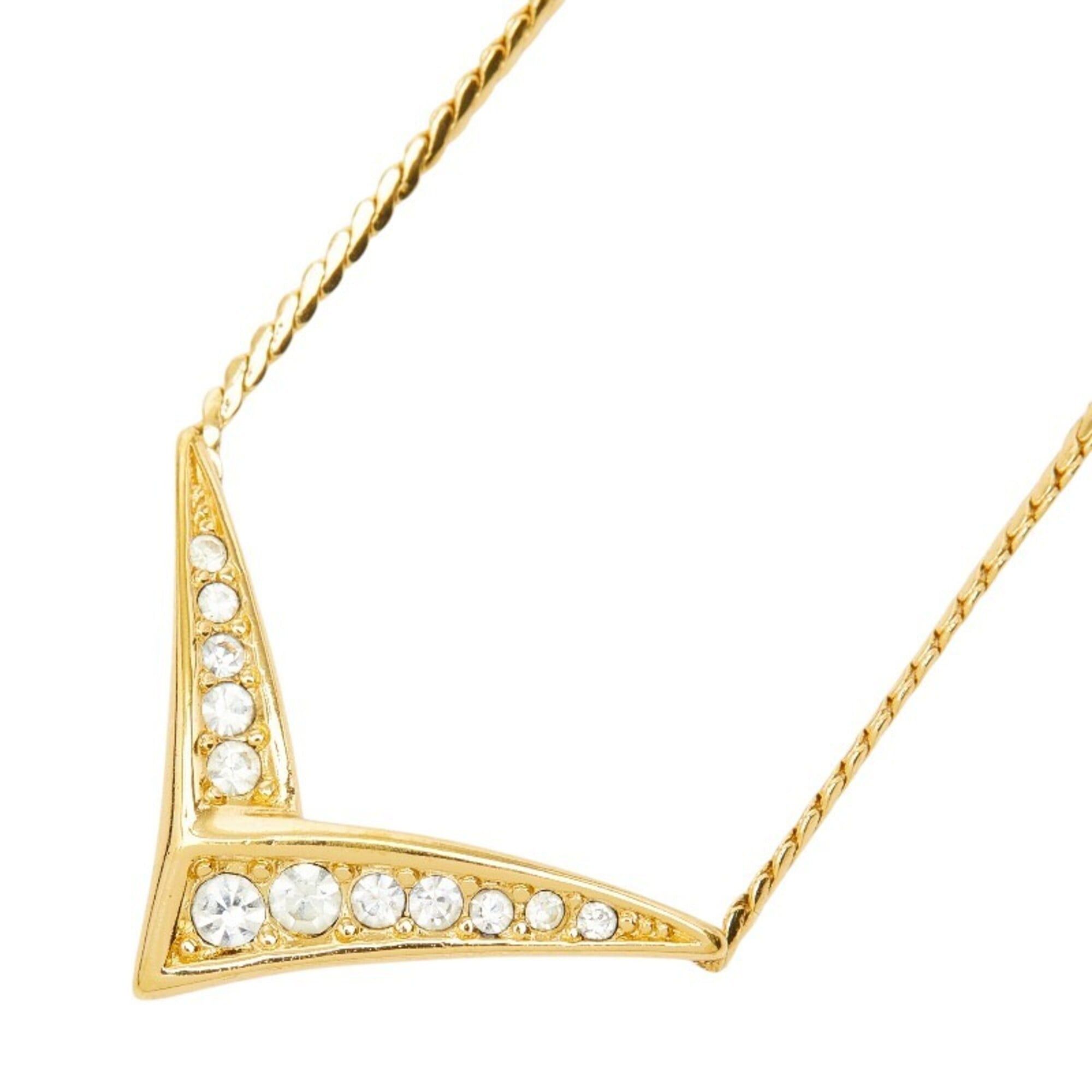 Dior Christian Dior Dior V-shaped necklace, gold plated, rhinestones, women's. Size ONE SIZE - 1 Thumbnail