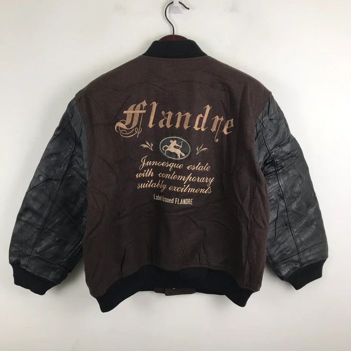 Japanese Brand SY0182 VTG FLANDRE WOOL/LEATHER SLEEVE VARSITY JACKET Size US M / EU 48-50 / 2 - 1 Thumbnail
