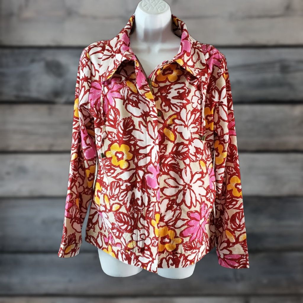 Vintage Chicos Zenergy Womens Jacket Sz Small Red Floral Long Sleeve Zip Size S / US 4 / IT 40 - 1 Thumbnail