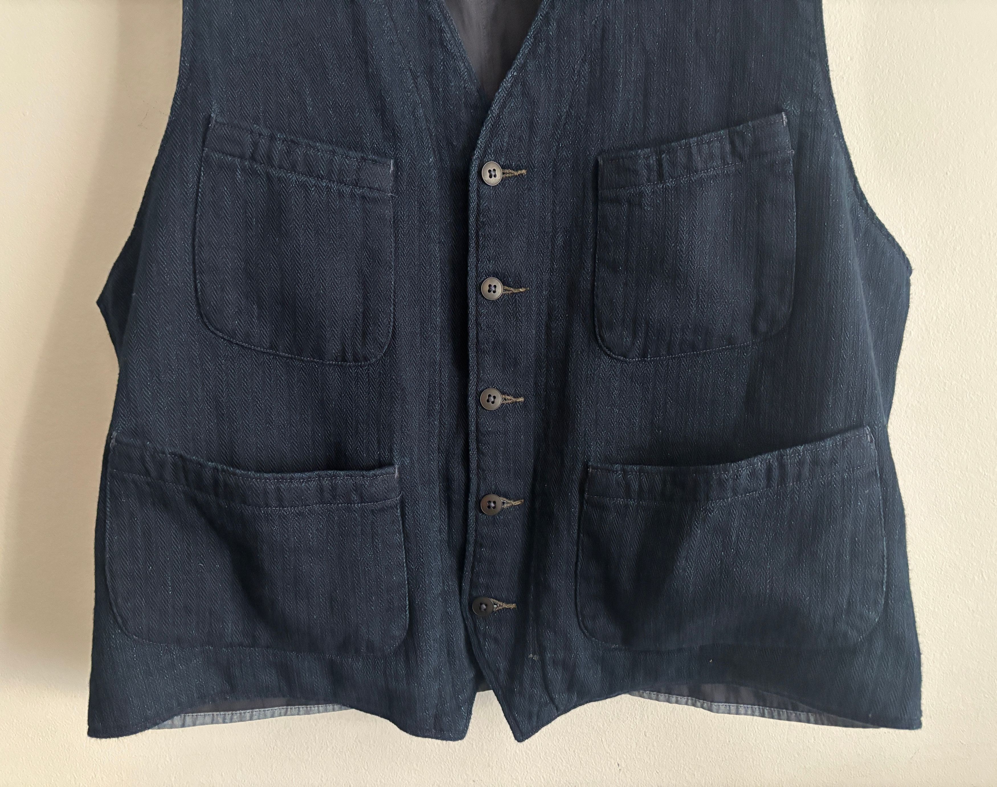 RRL Ralph Lauren $460 Indigo Navy Blue Herringbone Vest/Waistcoat - XL Size US XL / EU 56 / 4 - 5 Thumbnail