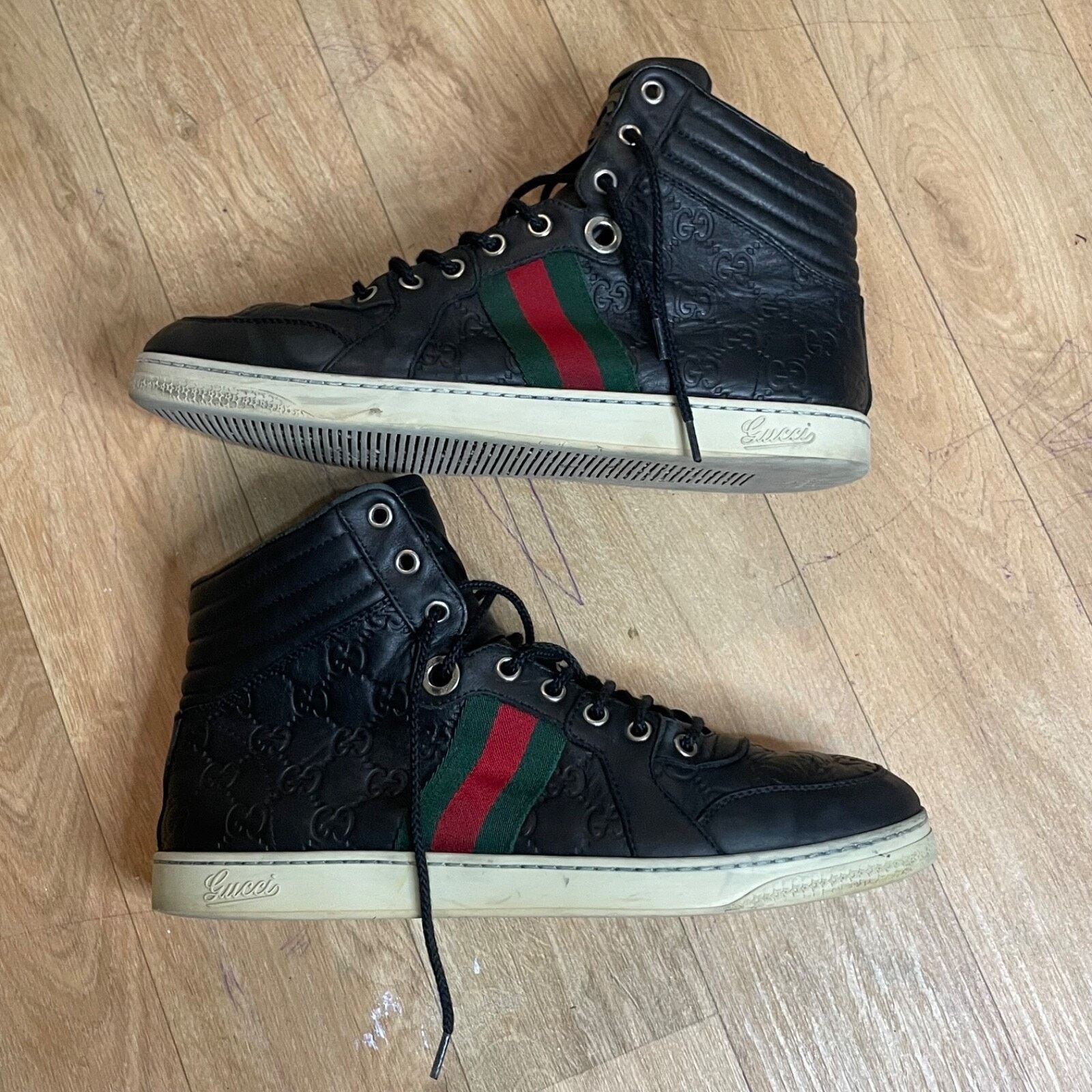 Gucci GUCCI Sneakers GG Web Dapper Black Leather High Top Monogram Size US 8 / EU 41 - 3 Thumbnail