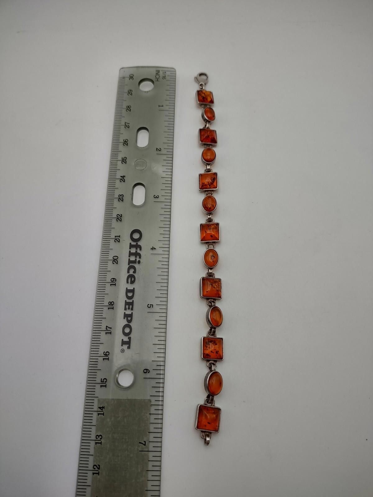 Chalk Line 925 Sterling Silver Baltic Amber Link Bracelet 7 inches Size ONE SIZE - 3 Thumbnail
