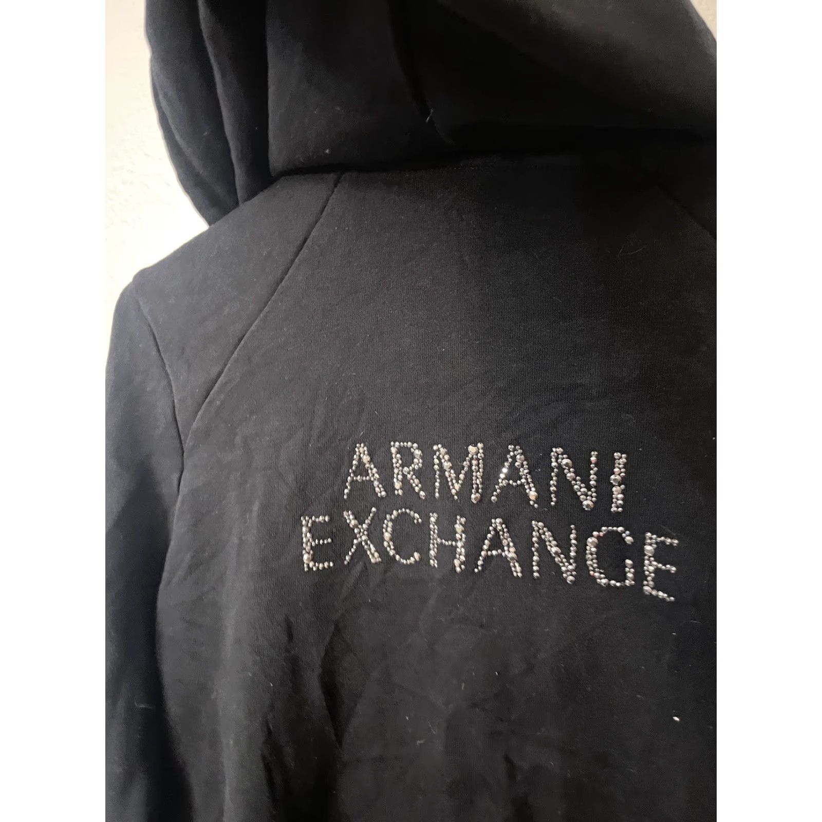 Armani Exchange Armani Exchange Hoodie Sweatshirt Women’s Size Small Black Logo Rhinestone Zipper Full Zip Hooded Pockets Activewear Size S / US 4 / IT 40 - 4 Thumbnail
