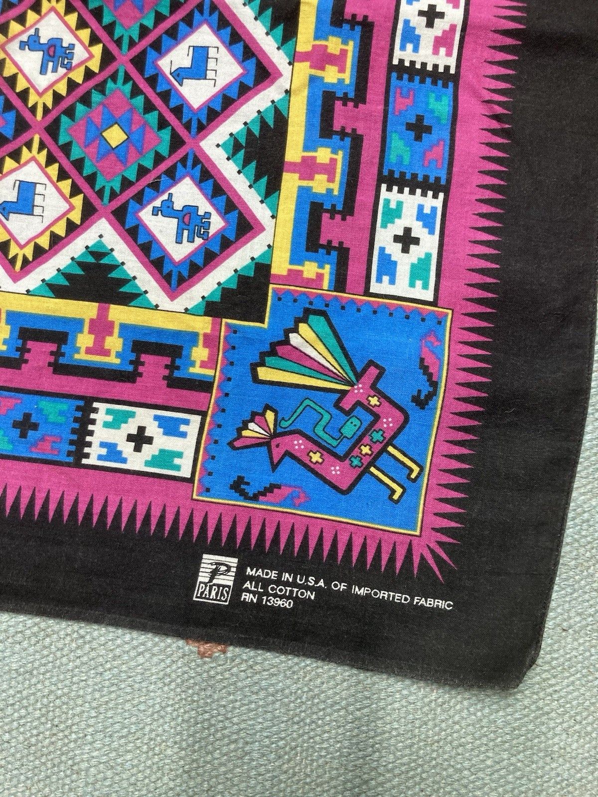 Vintage bandana handkerchief aztec Navajo western black made in USA Size ONE SIZE - 2 Thumbnail