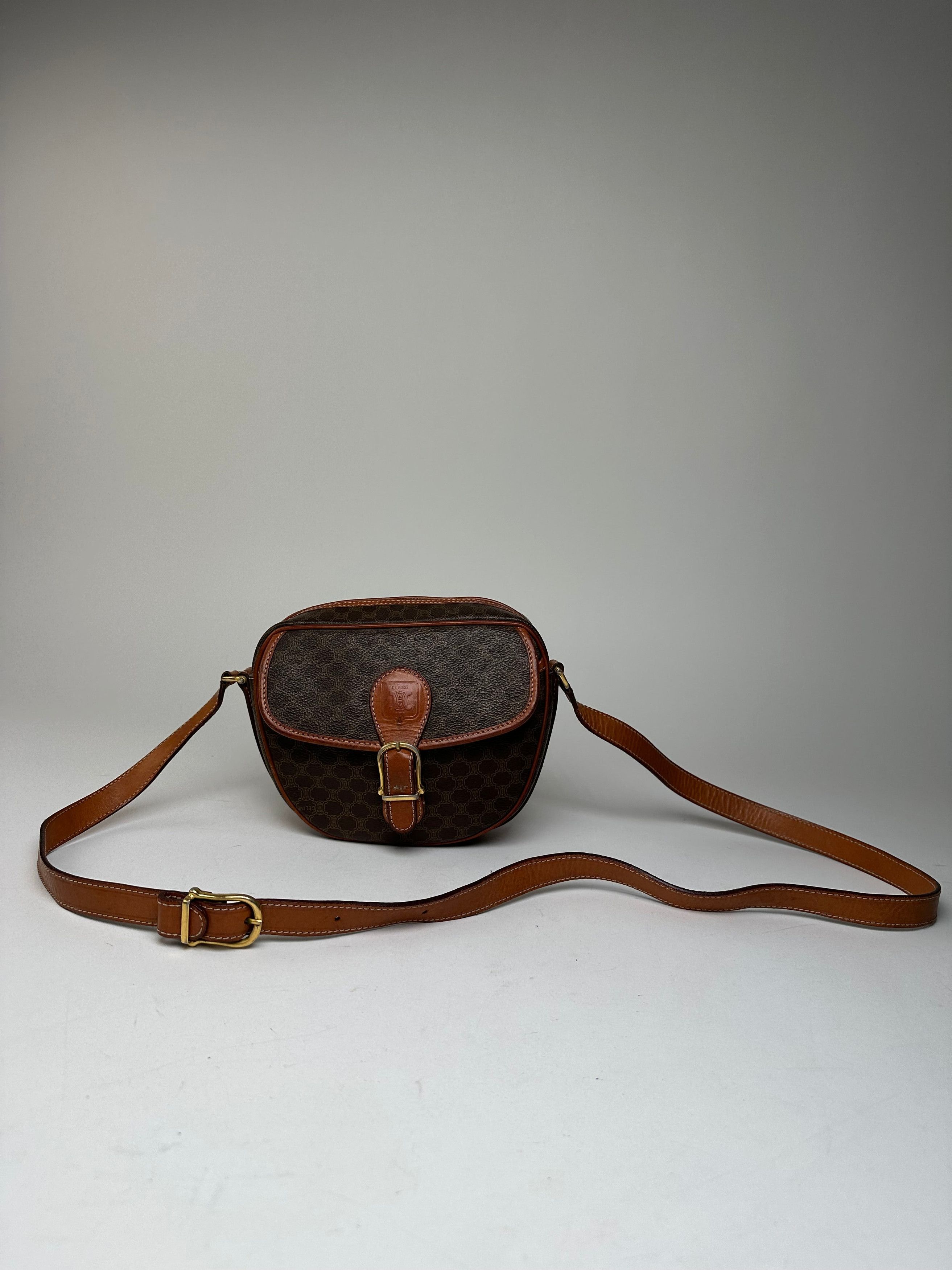 Celine Vintage Paris Triomphe Monogram Leather Shoulder Bag Brown, Women's