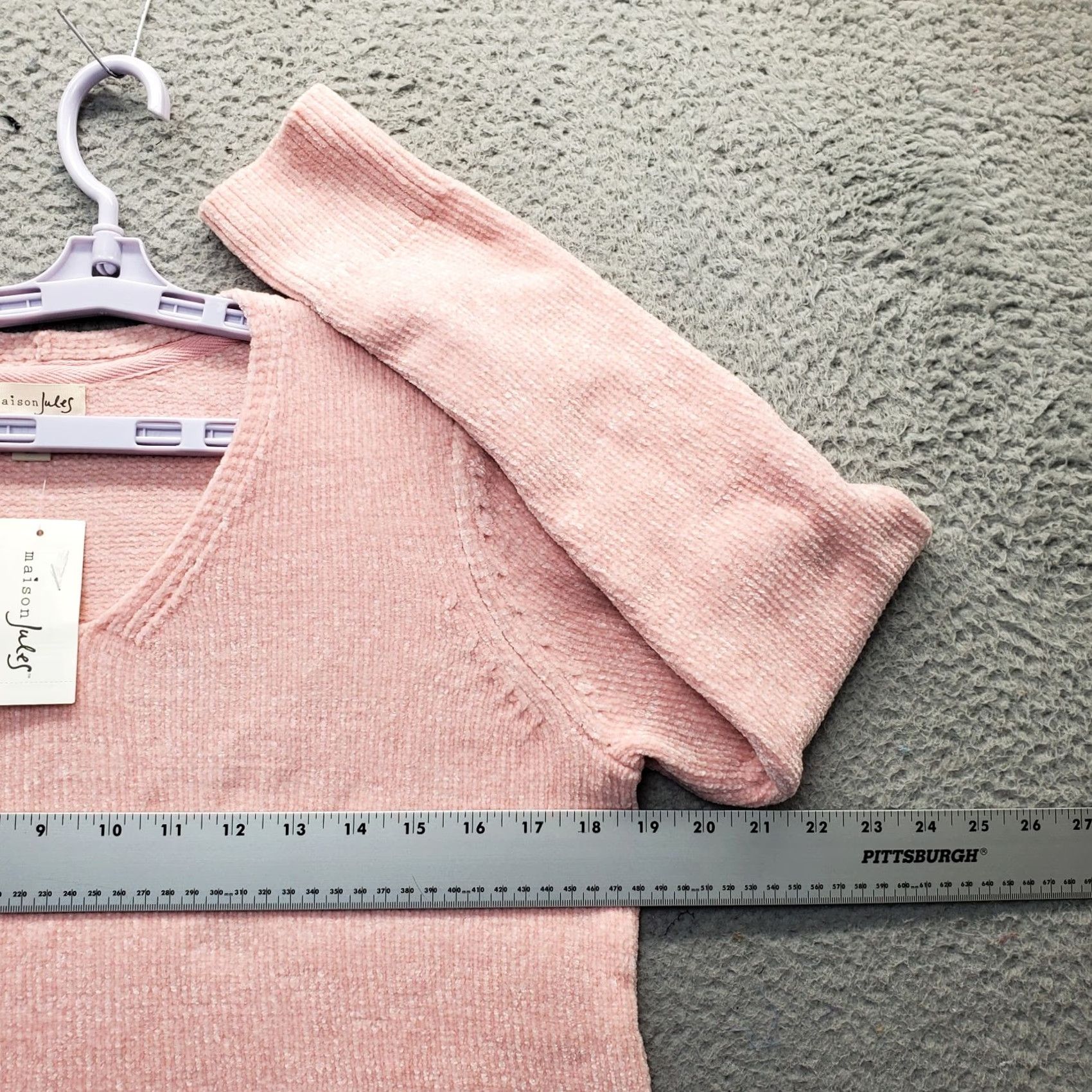 Vintage Maison Jules Womens V-Neck Chenille Sweater M Pink Knit Pullover Casual Slit High Low Size M / US 6-8 / IT 42-44 - 4 Thumbnail