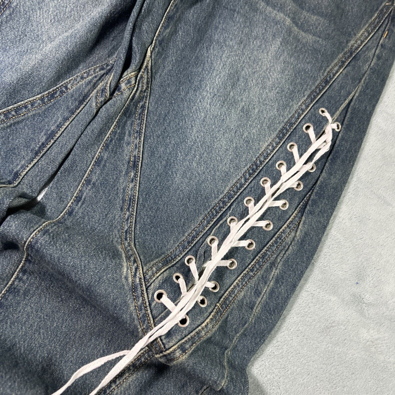 Forever 21 Tie Strap Beyond Baggy Jeans Ws 24 25x30 Wide Loose Grunge Size 25" / US 0 / IT 36 - 8 Thumbnail