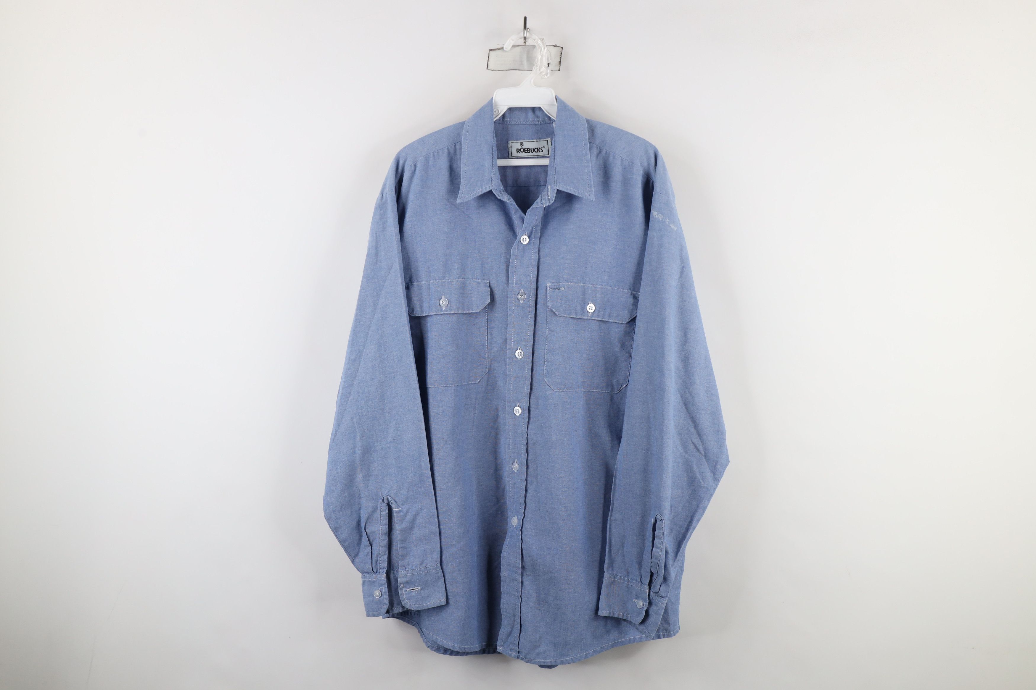 Vintage Vintage 90s Streetwear Chambray Work Button Shirt Blue Size US L / EU 52-54 / 3 - 1 Thumbnail