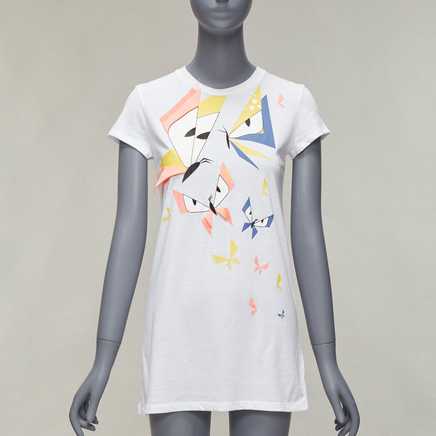 Fendi FENDI KIDS Angry Monster Butterfly applique white cap sleeve long tshirt 12Y XS Size XS / US 0-2 / IT 36-38 - 1 Thumbnail