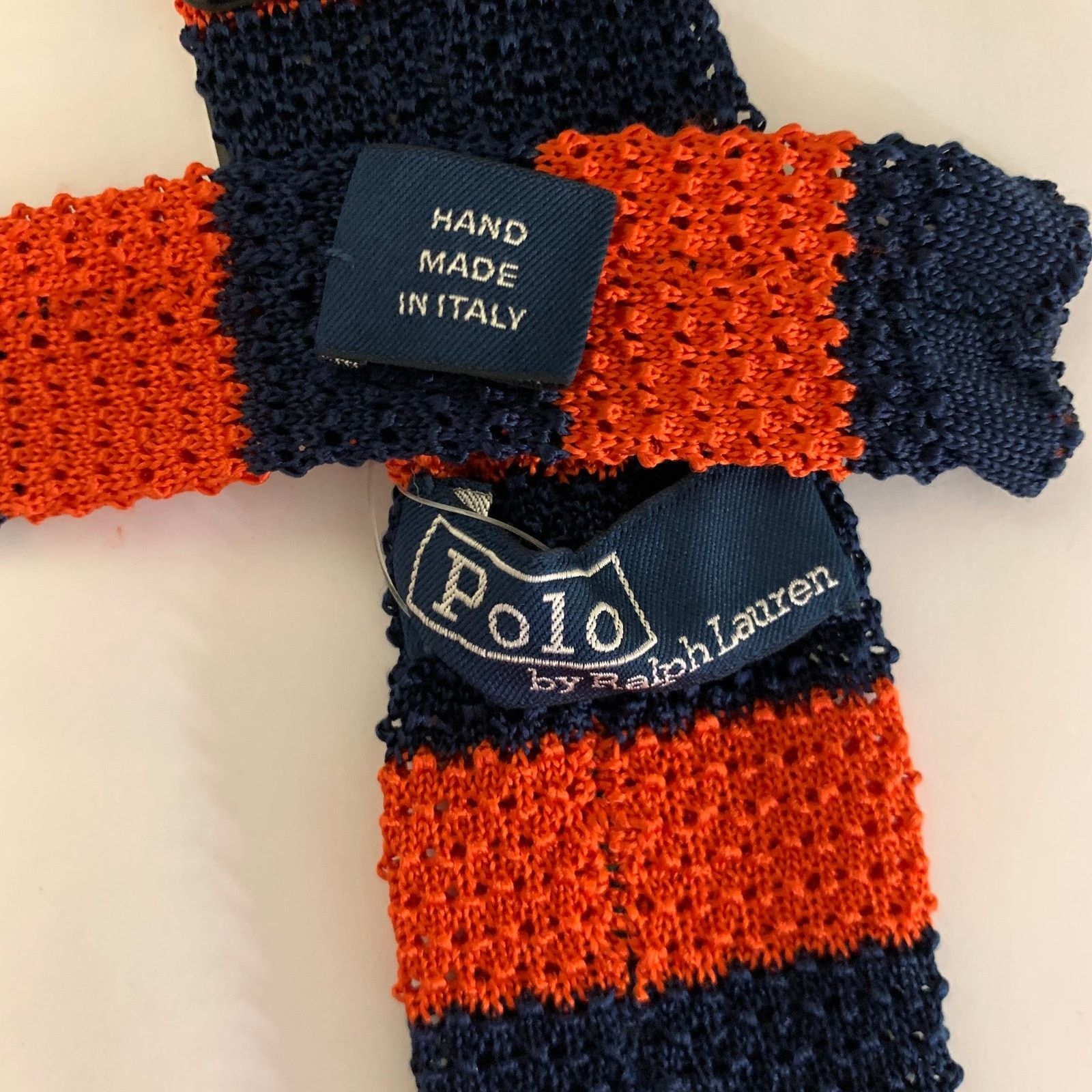 Polo Ralph Lauren POLO by RALPH LAUREN Orange Blue Knit Silk Tie Size ONE SIZE - 2 Thumbnail